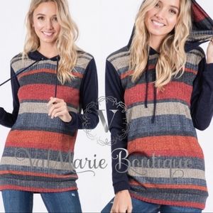 Striped Lightweight Ribbed Pullover Hoodie (L)